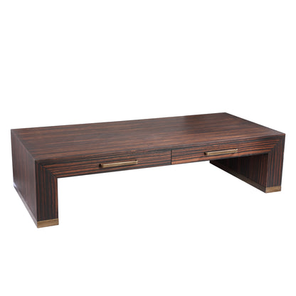 Table basse Tiess en placage bois marron 2 tiroirs PTMD