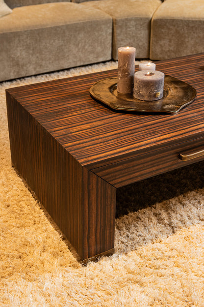 Table basse Tiess en placage bois marron 2 tiroirs PTMD