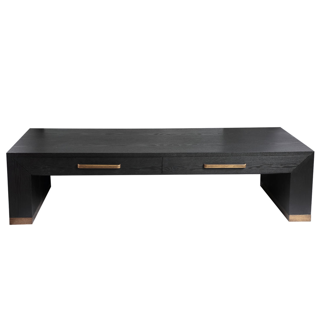 Table basse Tiess en placage de bois noir à 2 tiroirs PTMD