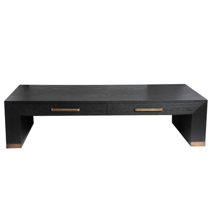 Table basse Tiess en placage de bois noir à 2 tiroirs PTMD