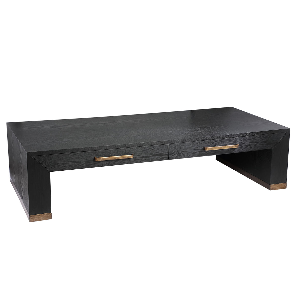 Table basse Tiess en placage de bois noir à 2 tiroirs PTMD
