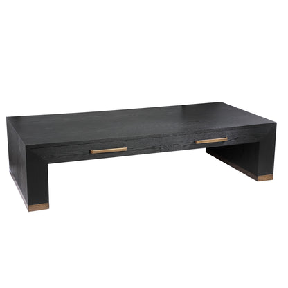 Table basse Tiess en placage de bois noir à 2 tiroirs PTMD