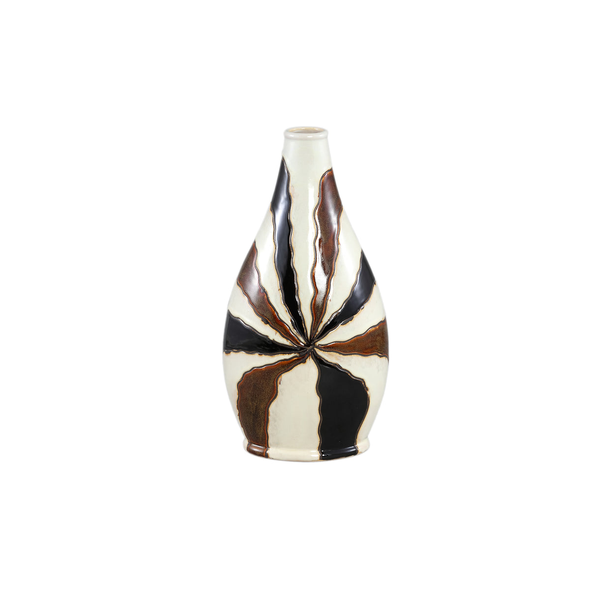 Vase ovale en céramique marron foncé Evelin à lignes S 23x15x44,5 cm PTMD
