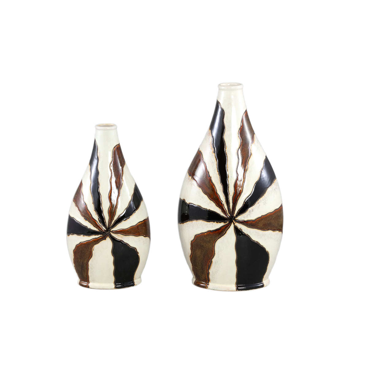 Vase ovale en céramique marron foncé Evelin à lignes S 23x15x44,5 cm PTMD