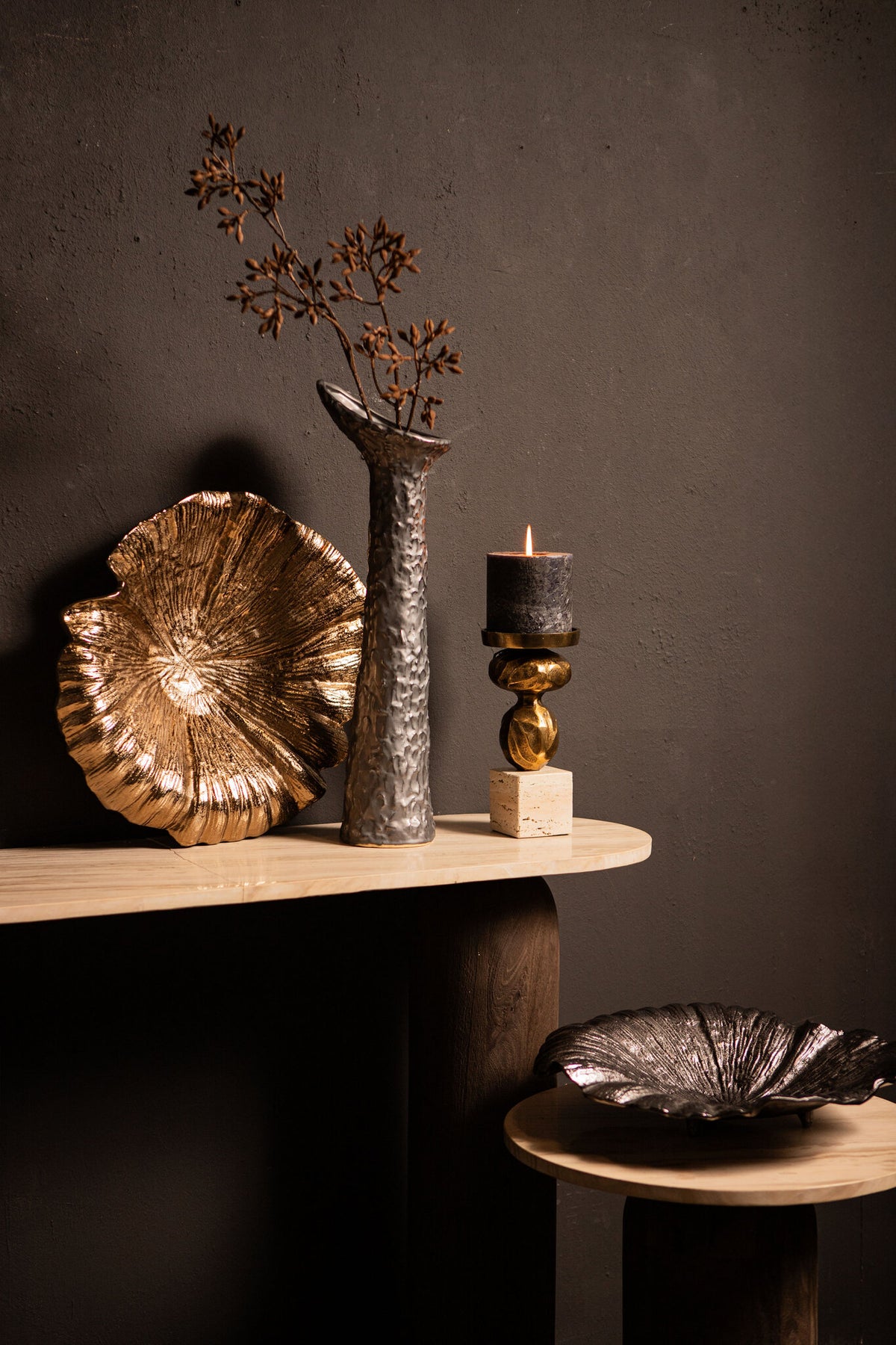 Assiette Losh BrownGold Alu Wavy Leaf Ovale PTMD
