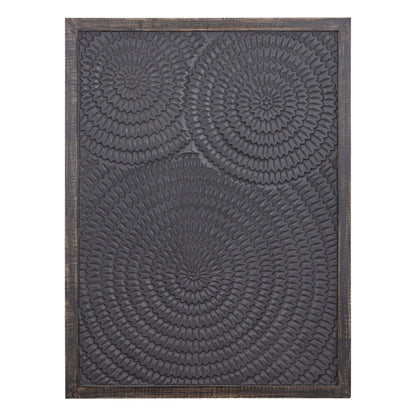 Panneau mural rectangulaire en bois noir Levya Motif rond PTMD