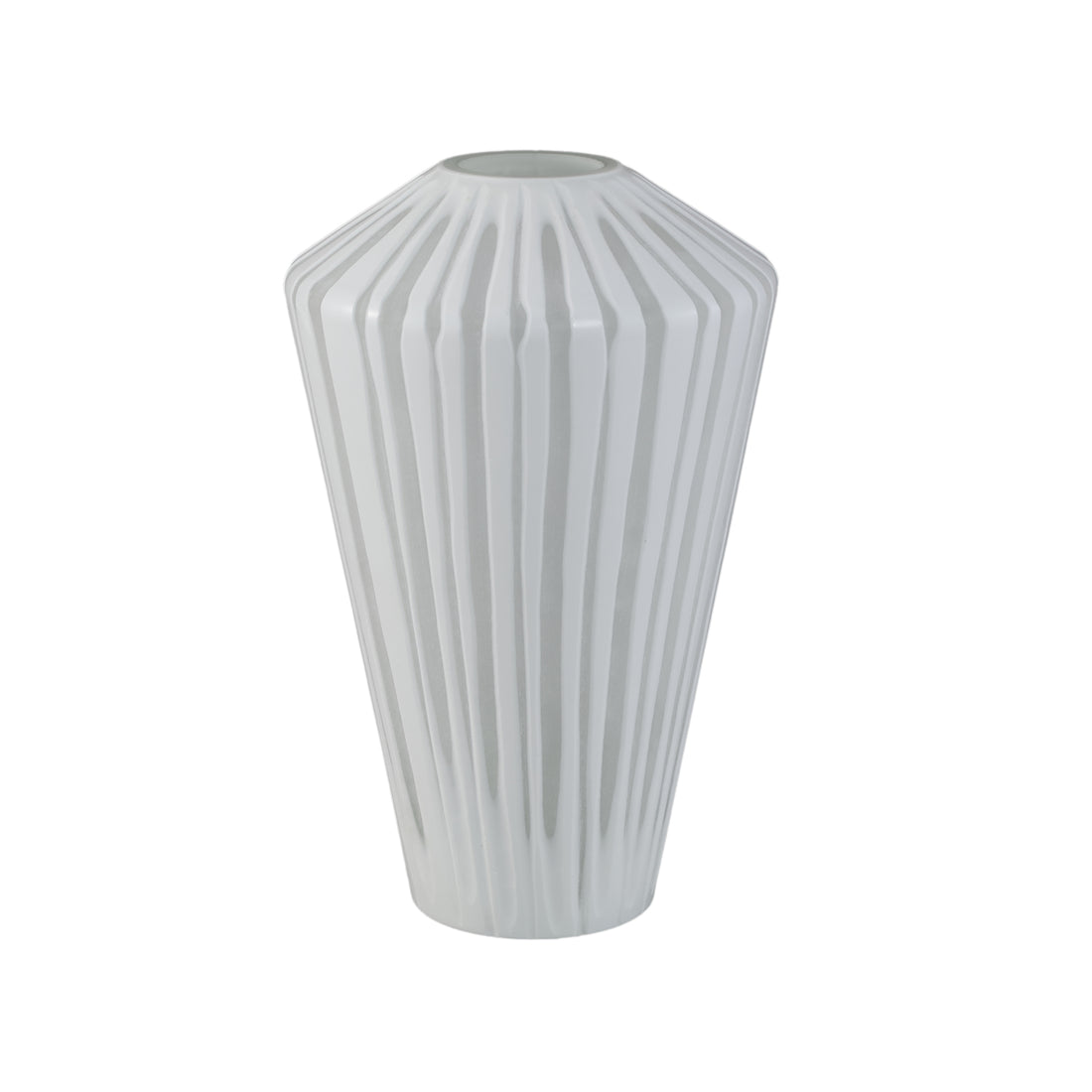 Ireka Vase blanc en verre massif découpé à la main, rond angulaire, grand PTMD