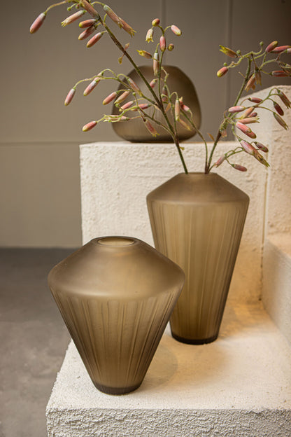 Vase Damiri Verre Marron Lignes Taillées à la Main Grand PTMD