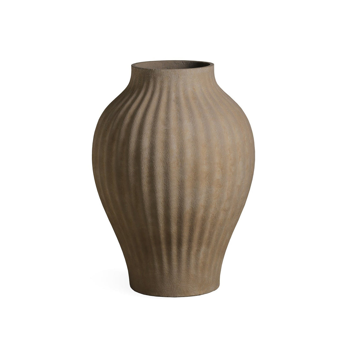 Beautii Marron Fibre Ciment Pot Structure Nervurée L PTMD