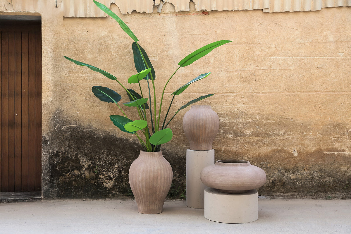 Beautii Marron Fibre Ciment Pot Structure Nervurée L PTMD