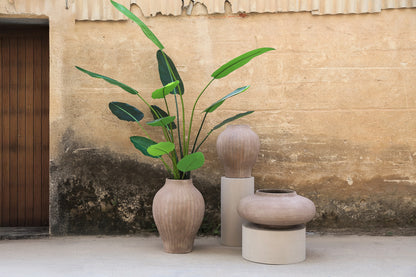 Beautii Marron Fibre Ciment Pot Structure Nervurée L PTMD