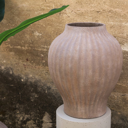 Beautii Marron Fibre Ciment Pot Structure Nervurée L PTMD