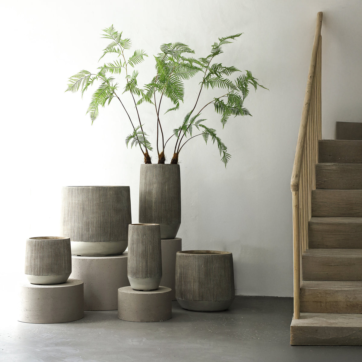 Lot de 3 pots Olav en fibre-ciment marron clair PTMD bas