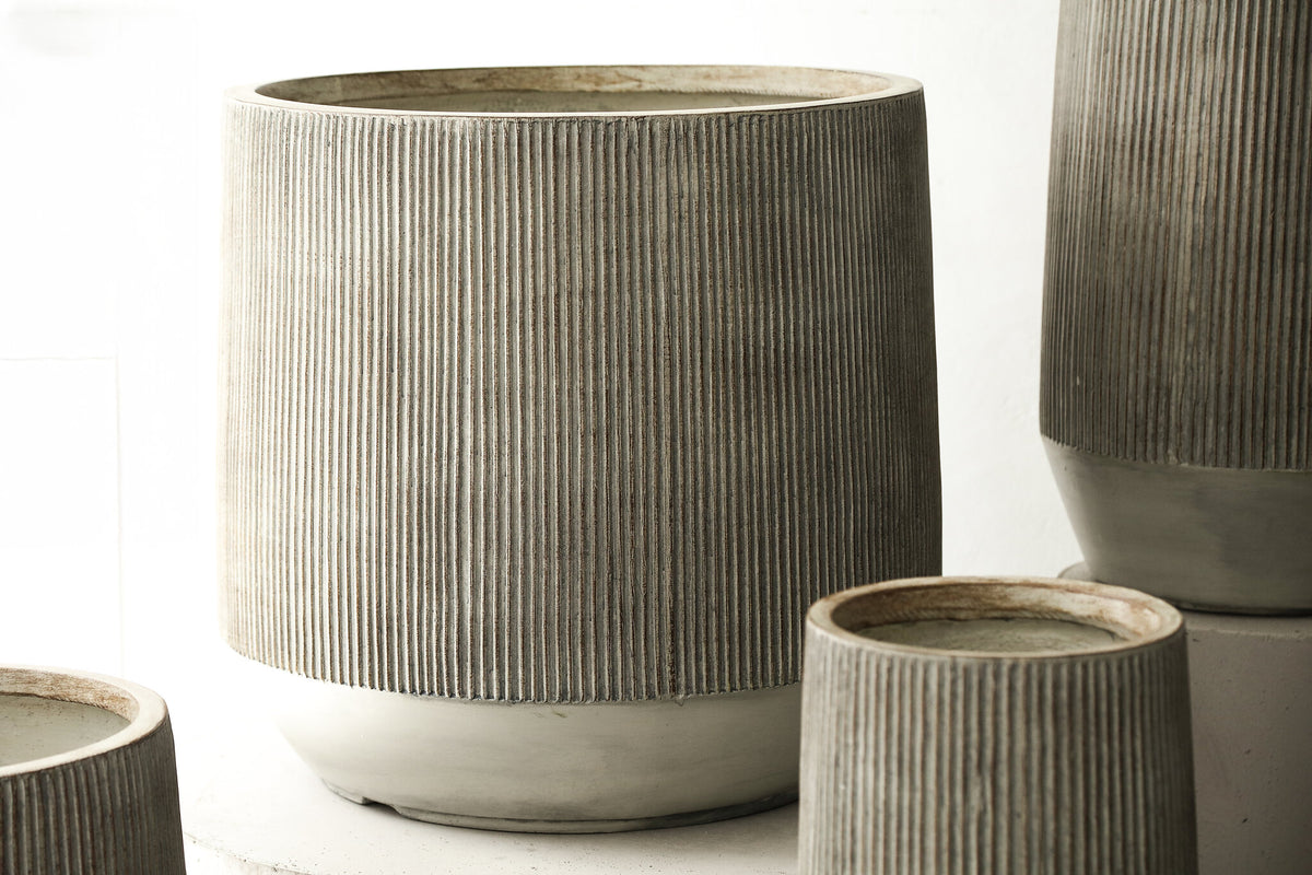 Lot de 3 pots Olav en fibre-ciment marron clair PTMD bas