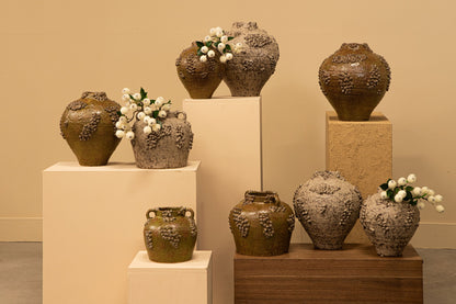 Pot en céramique vert Deisy avec anses Rough Coral L PTMD