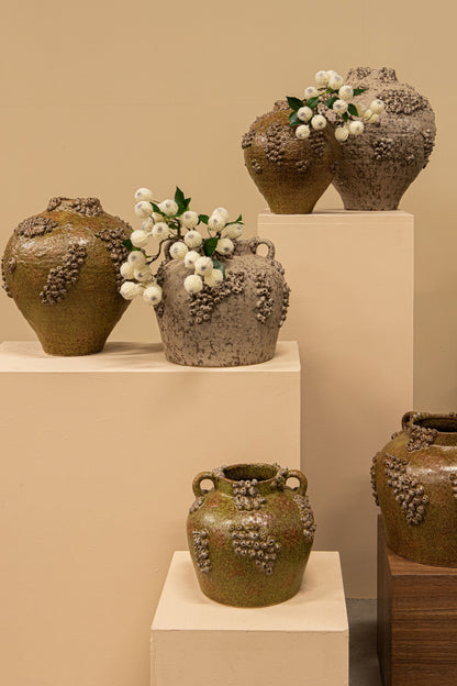 Pot en céramique vert Deisy avec anses Rough Coral L PTMD
