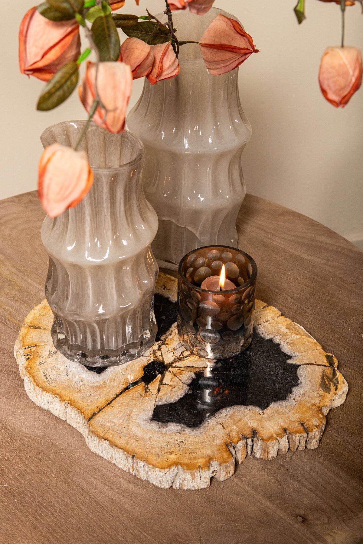 Anvi Vase en verre uni crème de forme angulaire ronde grande taille PTMD