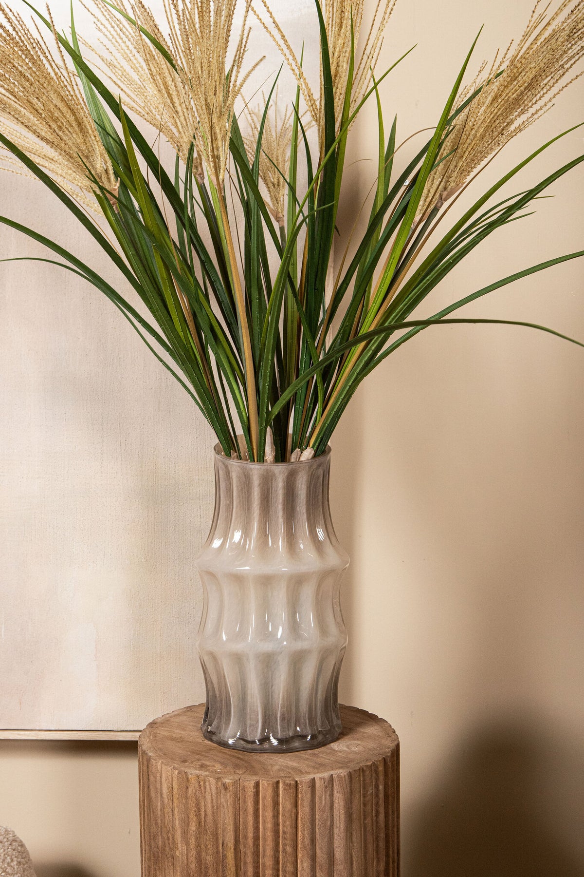 Anvi Vase en verre uni crème de forme angulaire ronde grande taille PTMD