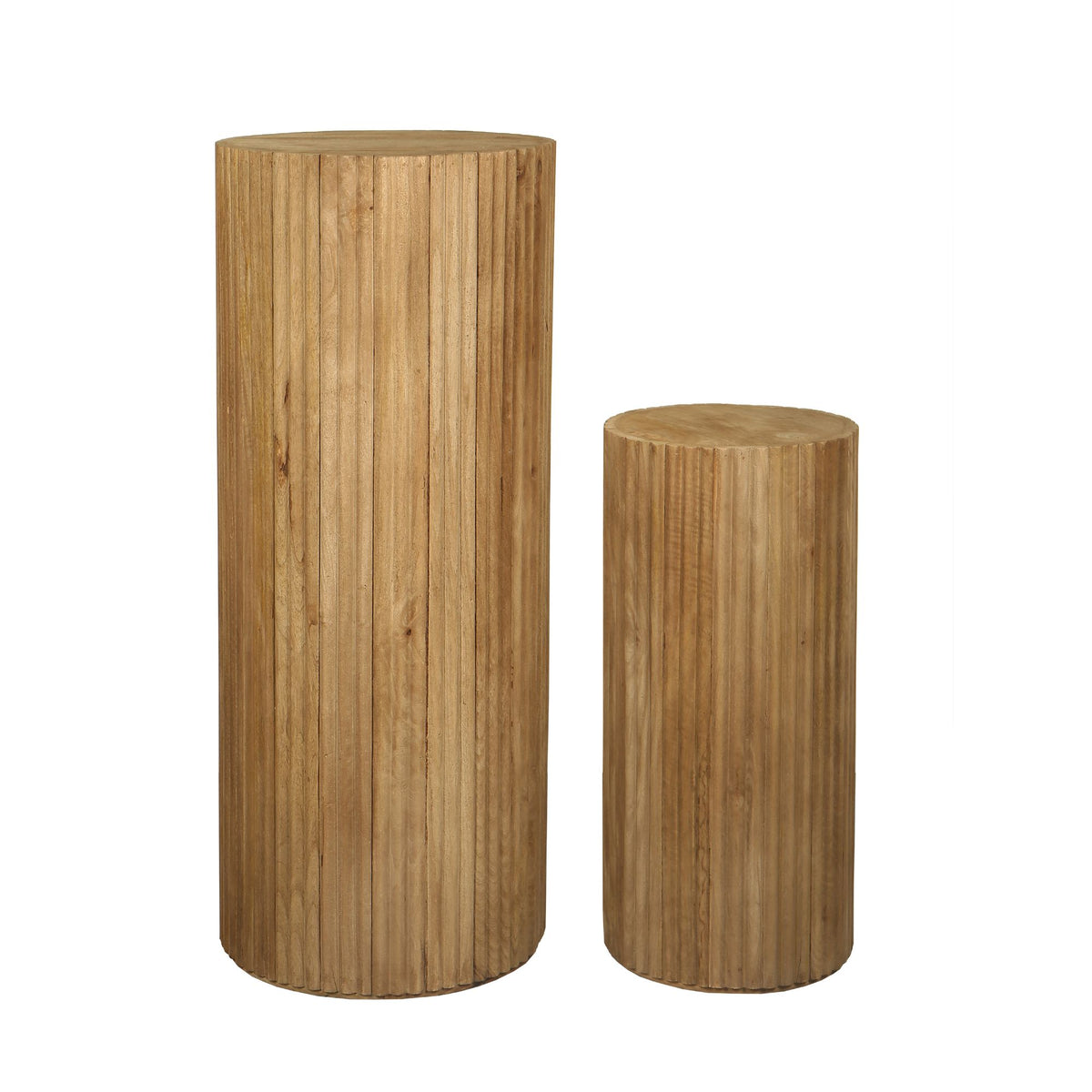 Lot de 2 socles Jerra Natural en bois de manguier cannelé PTMD