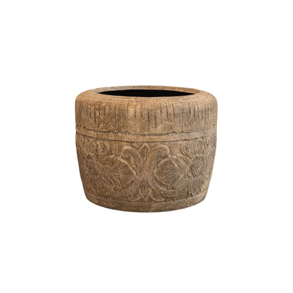 Sasha Cream pot en fibre de ciment motif fleur rond S PTMD