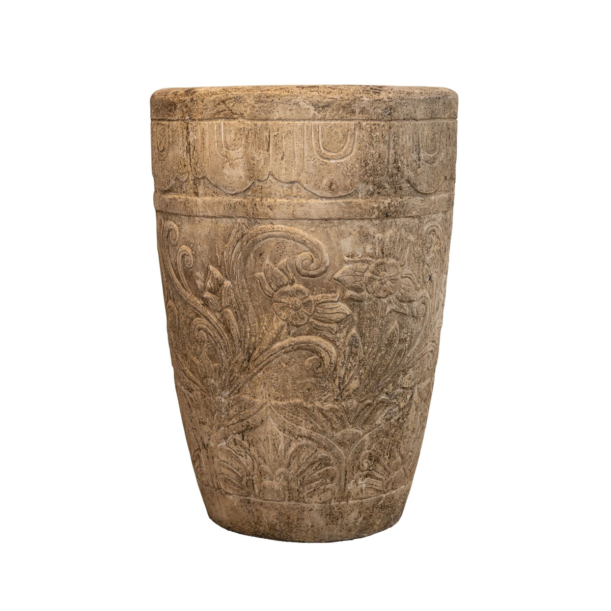 Sasha Pot rond en fibre de ciment crème motif fleur L PTMD