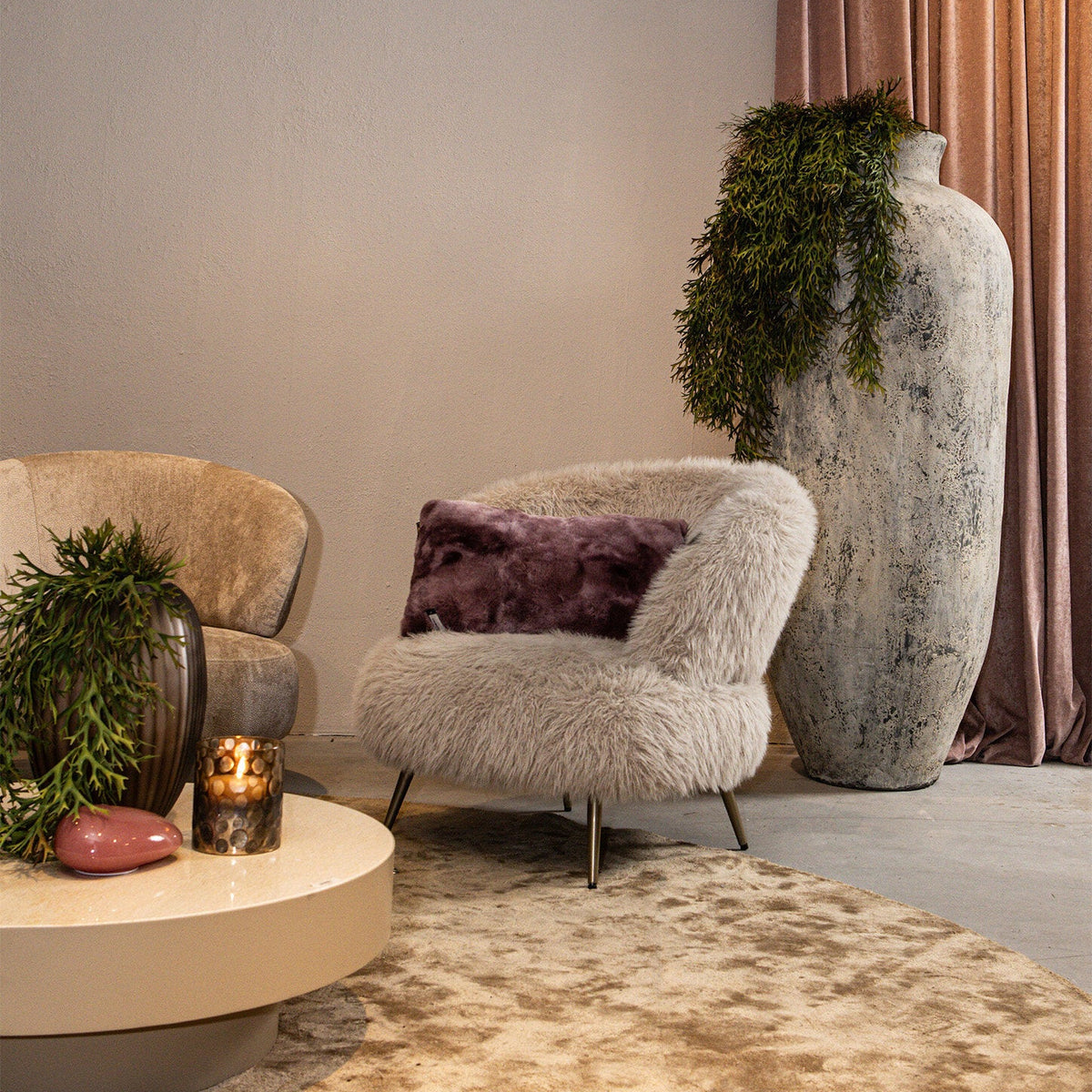 Pot Gisel Beige Fibre de Ciment Haut Grand PTMD