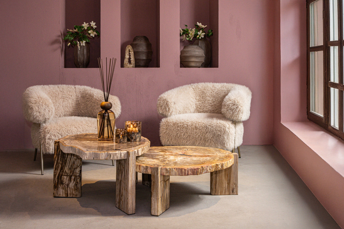 Table basse Kayo Bois pétrifié naturel 3 pieds Basse PTMD
