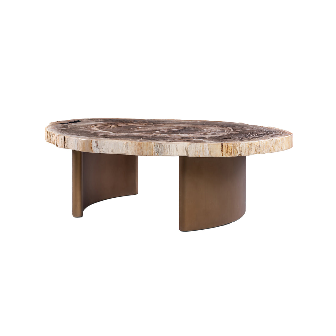 Table basse Yoel bois pétrifié naturel Base en laiton PTMD