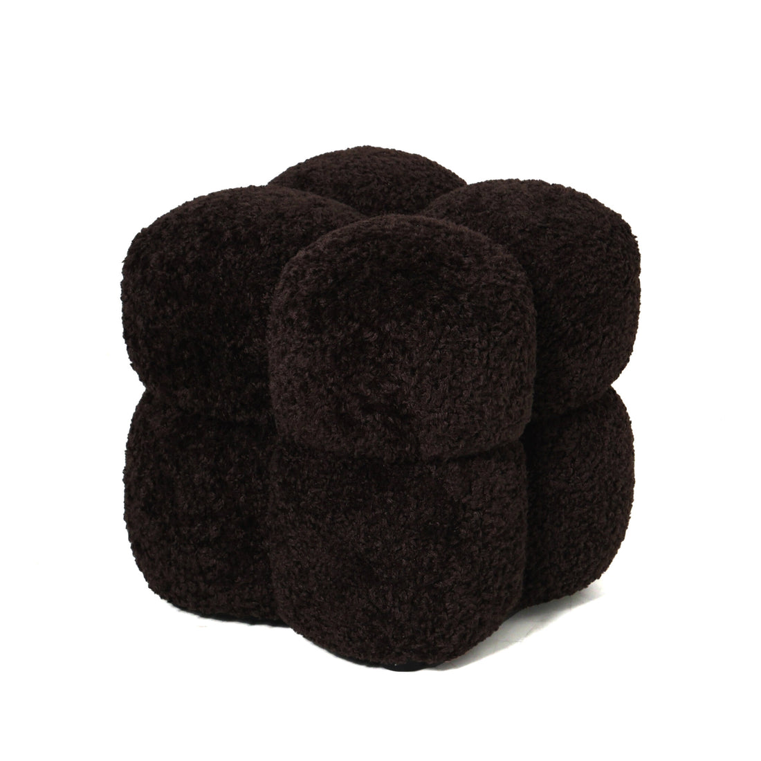 Pouf carré en tissu Teddy marron foncé PTMD