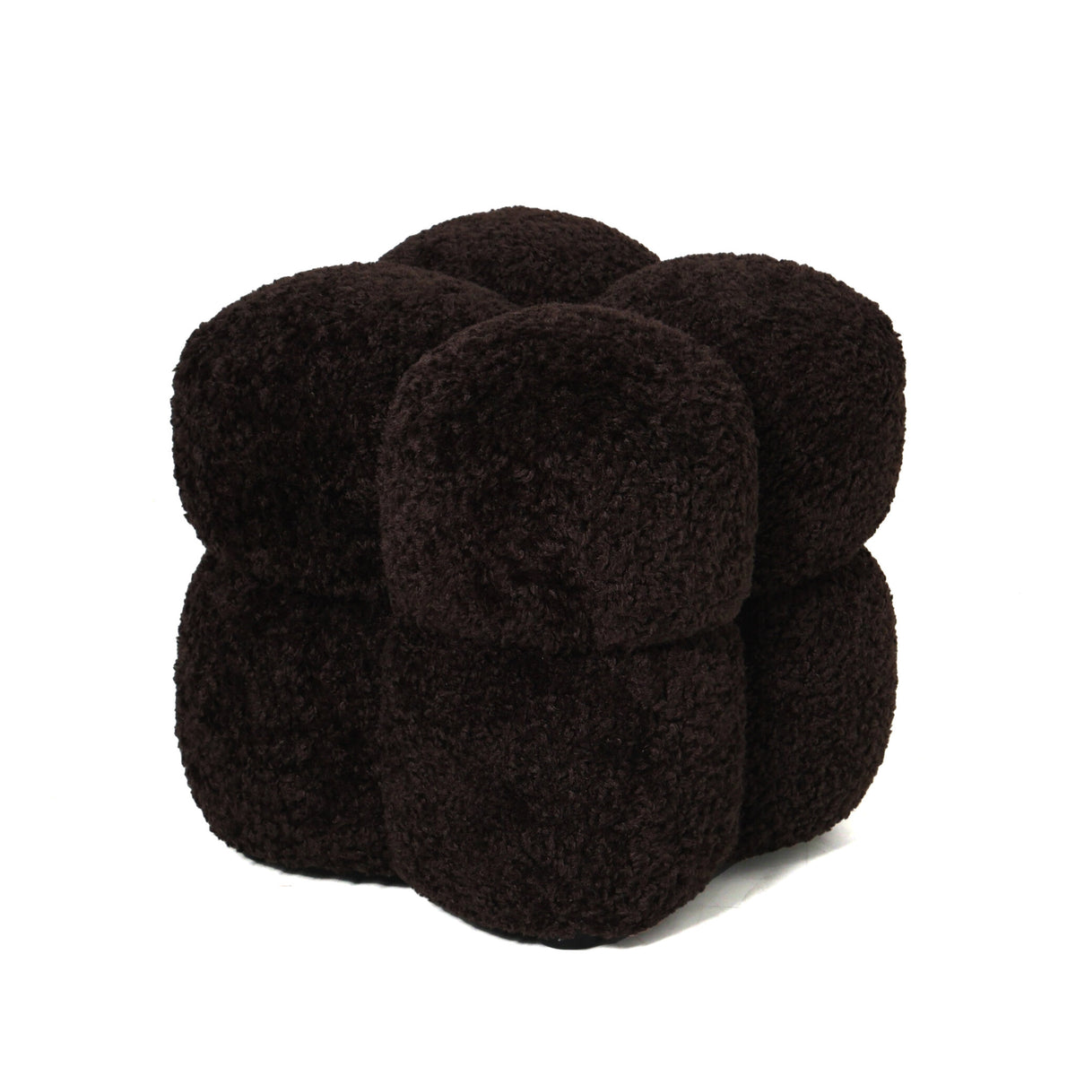 Pouf carré en tissu Teddy marron foncé PTMD