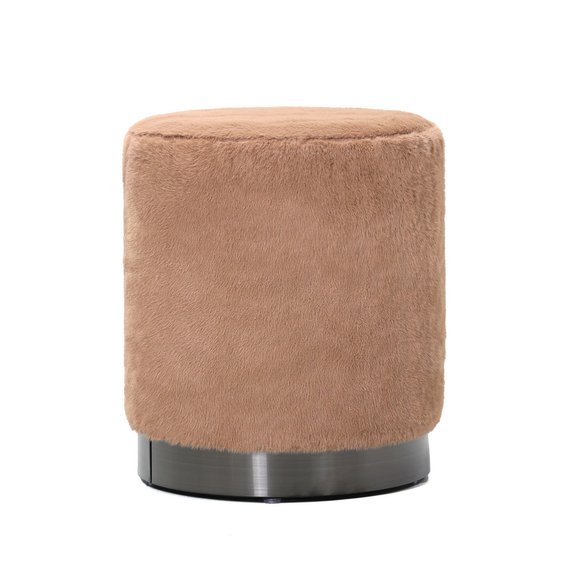 Pouf rond Cemile en tissu marron et fourrure PTMD