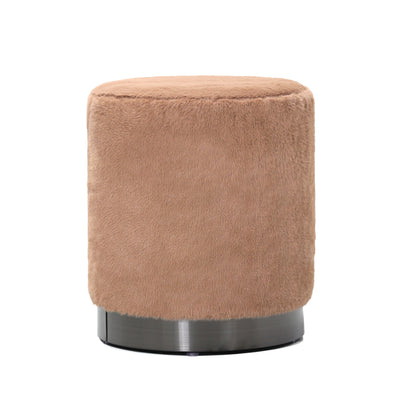 Pouf rond Cemile en tissu marron et fourrure PTMD