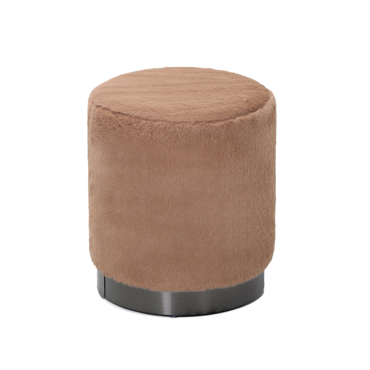 Pouf rond Cemile en tissu marron et fourrure PTMD