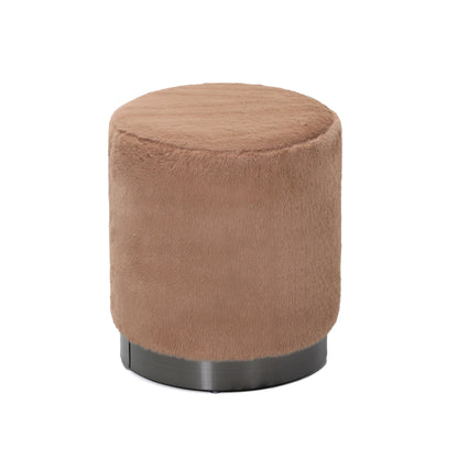 Pouf rond Cemile en tissu marron et fourrure PTMD