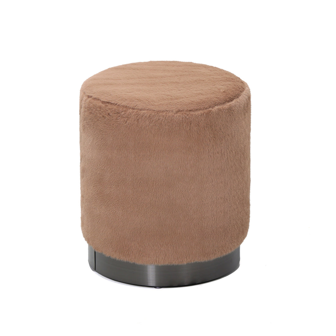 Pouf rond Cemile en tissu marron et fourrure PTMD