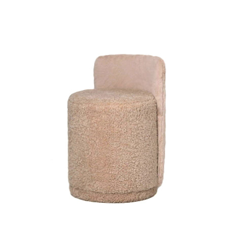 Pouf Brandon Beige en Tissu, Pouf Rond avec Dossier PTMD