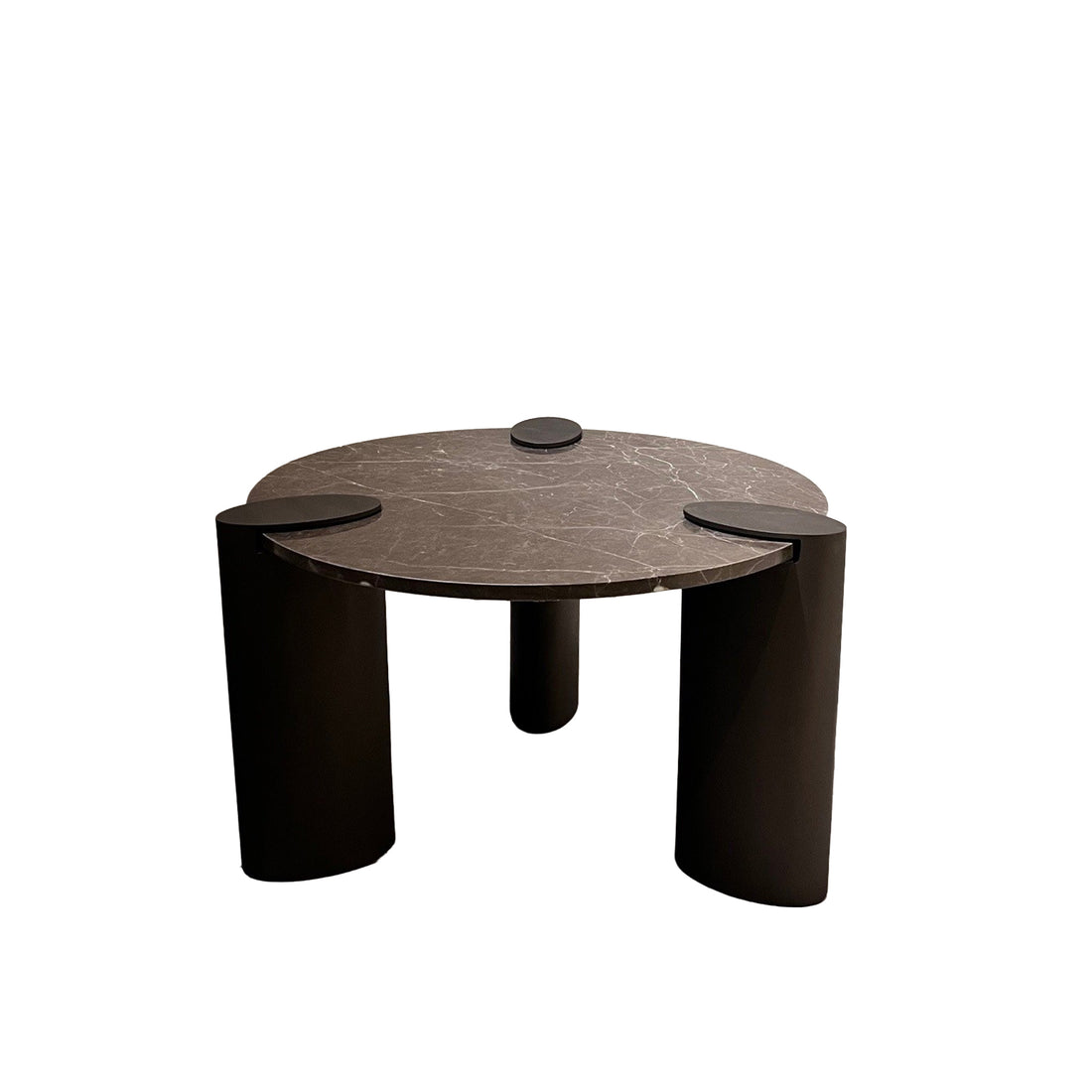 Table basse Ora marron haute, plateau en marbre, métal PTMD