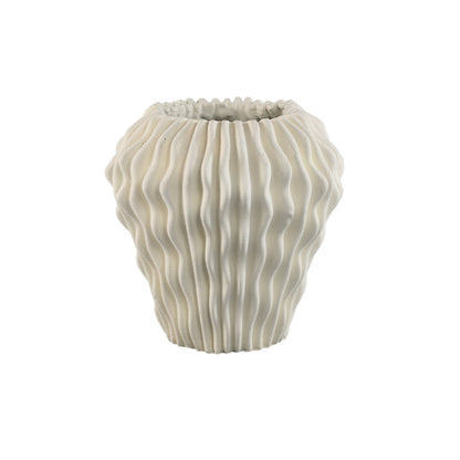 Vase rond Barren en ciment blanc, motif ondulé 3D, L PTMD
