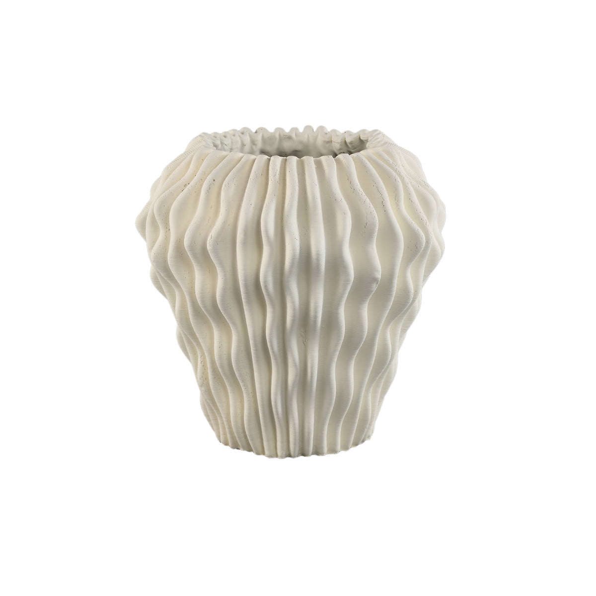 Vase rond Barren en ciment blanc, motif ondulé 3D, L PTMD