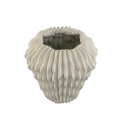 Vase rond Barren en ciment blanc, motif ondulé 3D, L PTMD