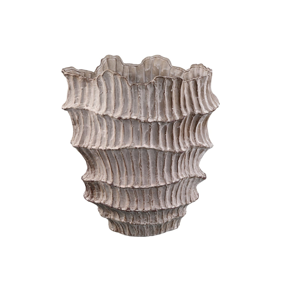 Vase rond ondulé côtelé en céramique beige Talan A PTMD