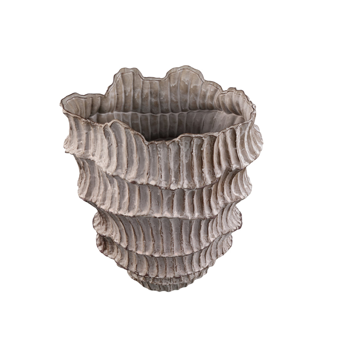 Vase rond ondulé côtelé en céramique beige Talan A PTMD