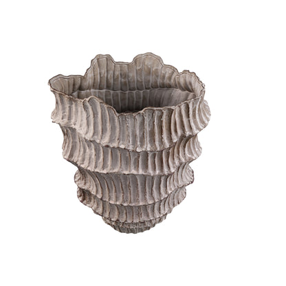 Vase rond ondulé côtelé en céramique beige Talan A PTMD