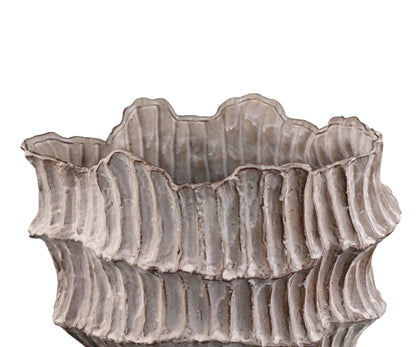 Vase rond ondulé côtelé en céramique beige Talan A PTMD