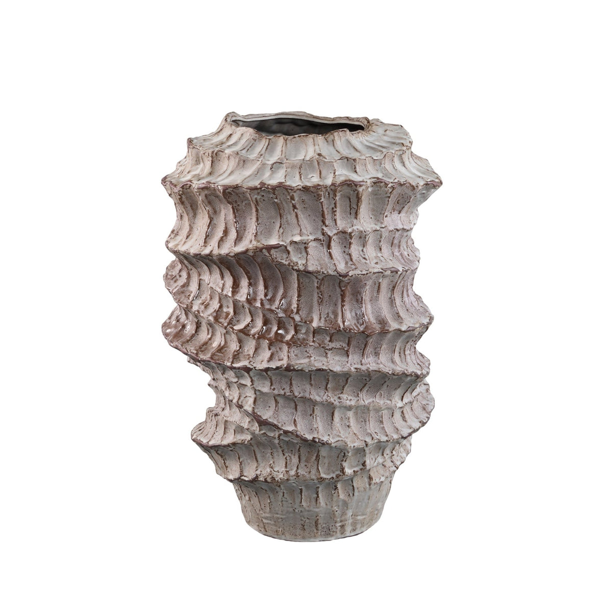 Vase rond ondulé côtelé en céramique beige Talan B PTMD