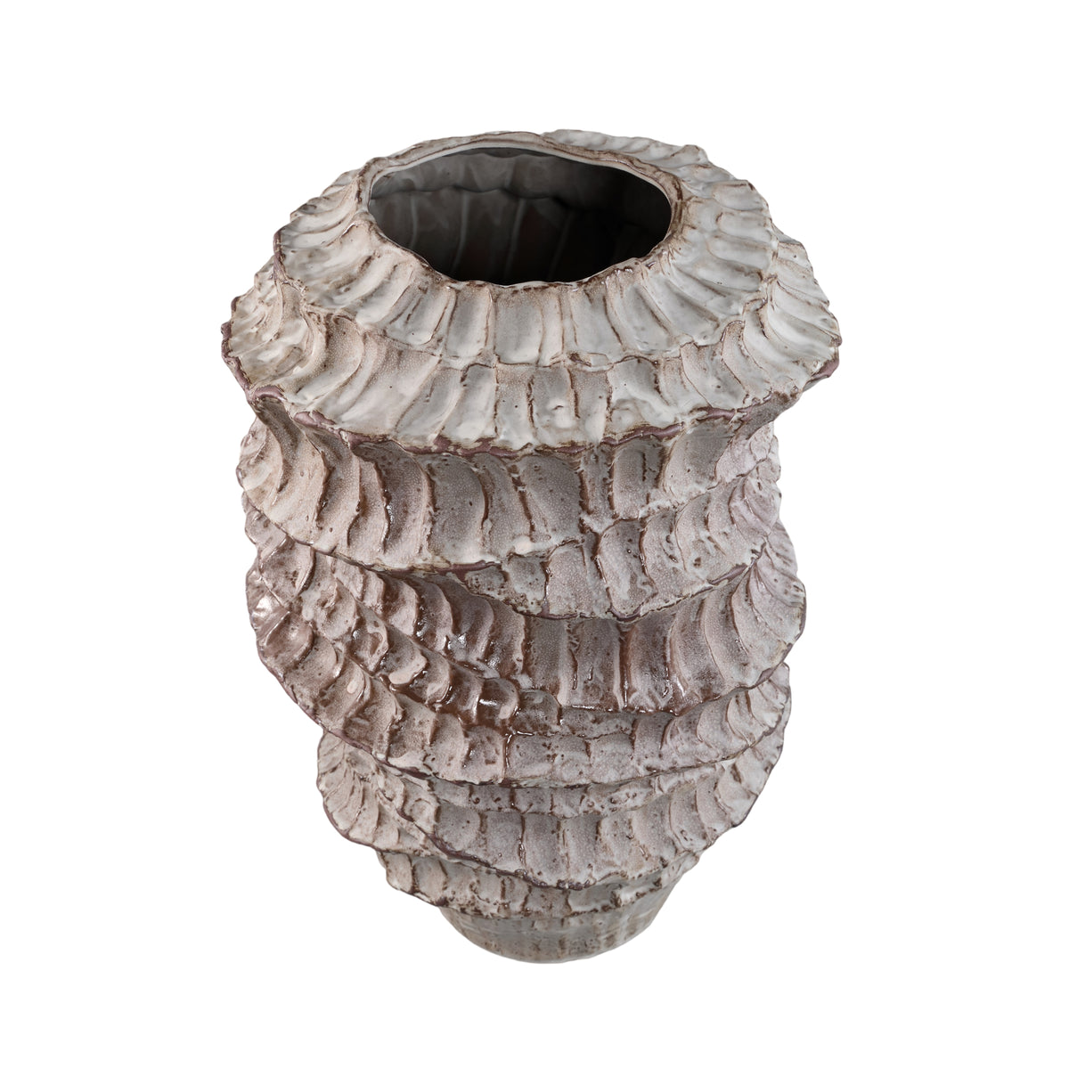 Vase rond ondulé côtelé en céramique beige Talan B PTMD