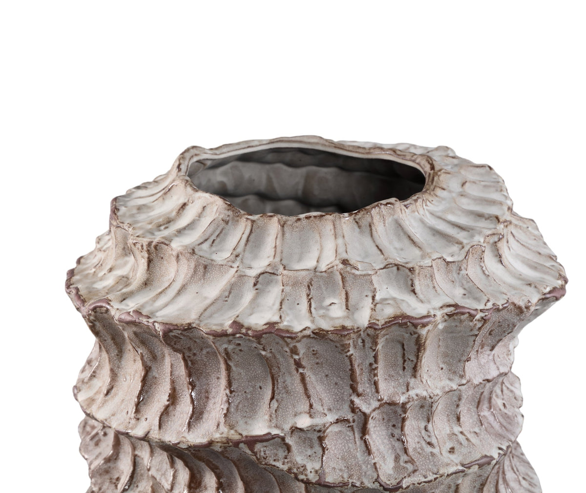 Vase rond ondulé côtelé en céramique beige Talan B PTMD