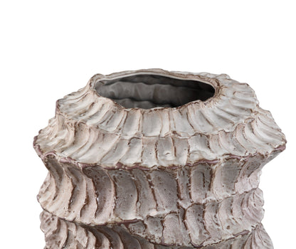 Vase rond ondulé côtelé en céramique beige Talan B PTMD