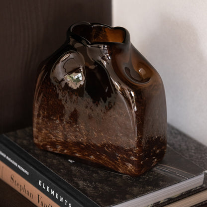 Vase rectangulaire large en verre marron foncé J-Line