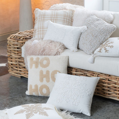 Pack de Noël Plaid &amp; Coussins de Noël HoHoHo Beige/Blanc J-Line
